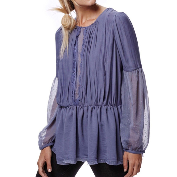 Free People Blue Soul Serene Lace Inset Blouse - Picture 2 of 8